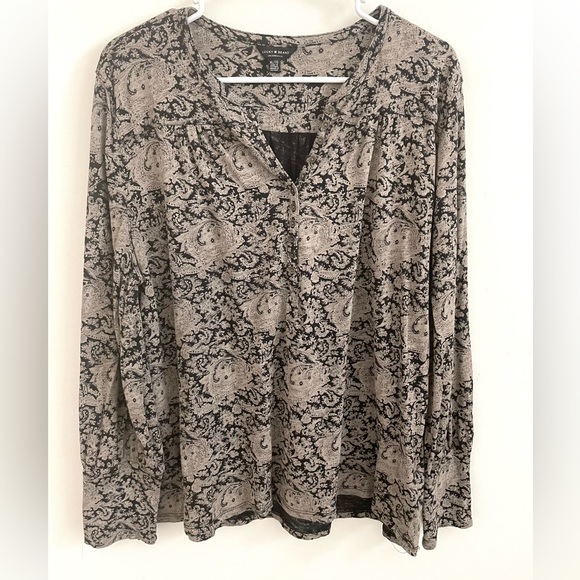 Lucky Brand Tops - Lucky Brand Paisley Slub Knit Wide Cuff Blouse Top Size XL